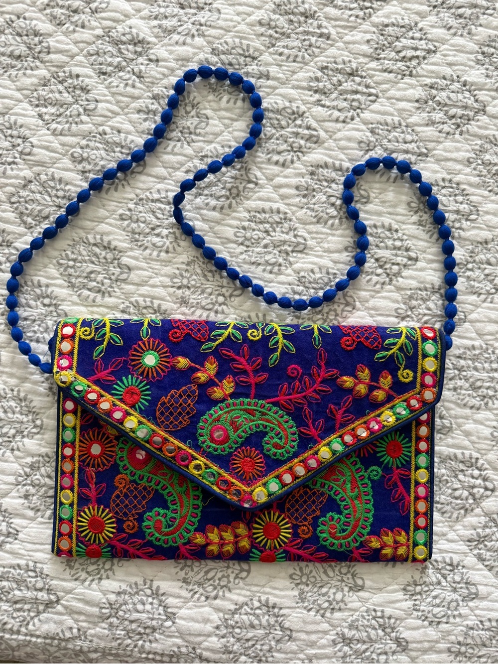 Indian embroidery Navy Blue Envelope Crossbody Bag with Multicolor Accents